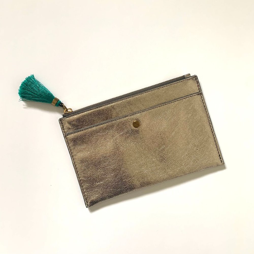 J. Crew Metallic Leather Clutch with Fringe Tassel